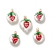 Natural Cultured Freshwater Keshi Pearl Red Enamel Pendants, Cherry Charms with Alloy Findings, Golden, 15~18x11~13x4~5.5mm, Hole: 1.5mm