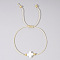 Adjustable Rainbow Dyed Shell Cross Braided Bead Bracelets for Women, White