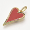 Golden Plated Brass Micro Pave Cubic Zirconia Pendants, Cadmium Free & Lead Free, with Enamel, Heart, Red, 27.5x18x1.5mm, Hole: 3.5x6mm