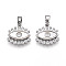 Brass Micro Pave Cubic Zirconia Charms, Cadmium Free & Nickel Free & Lead Free, with Shell, Evil Eye Charms, Platinum, 13x13x2.5mm, Hole: 5x2mm