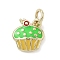 Brass Enamel Charms, with Jump Ring, Rack Plating, Long-Lasting Plated, Lead Free & Cadmium Free, Real 18K Gold Plated, Cake Charm, Lime, 10.5x9x2.5mm, Hole: 3.2mm