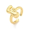 Brass Letter Open Cuff Rings for Women, Cadmium Free & Lead Free, Adjustable, Real 18K Gold Plated, Letter F, 15~16.5x7~16.5mm