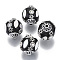Handmade Indonesia Beads, with Polymer Clay, Alloy Bead Caps, Alloy Findings and Resin Cabochons, Oval, Antique Silver, Black, 17~18x15~16mm, Hole: 2mm
