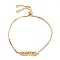 Adjustable Brass Micro Pave Clear Cubic Zirconia Slider Bracelets, Bolo Bracelets, with Box Chains, Word Sister, Golden, 10-1/4 inch(26cm)