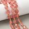 Cherry Quartz Glass Beads Strands, Faceted Hexagonal Cut, Flat Round, with Seed Beads, 10~10.5x5.5~6mm, Hole: 1.2mm, about 28~29pcs/strand, 14.29~14.65''(36.3~37.2cm)