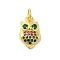 Brass Micro Pave Cubic Zirconia Pendants, Cadmium Free & Nickel Free & Lead Free, Real 18K Gold Plated, Owl Charms, Colorful, 15.5x9x3mm, Hole: 3mm