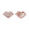 Brass Micro Pave Cubic Zirconia Links connectors, Heart, Clear, Rose Gold, 12x19.1x3mm, Hole: 1mm