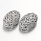 Hollow Brass Micro Pave Cubic Zirconia Beads, Oval, Lead Free & Nickel Free, Clear, Platinum, 19x12x7mm, Hole: 1mm