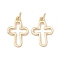 Brass Pendants, with Jump Ring, Lead Free & Cadmium Free, Cross, Real 18K Gold Plated, 18.5x12.5x1.5mm, Jump Ring: 5x0.8mm, 3.4mm Inner Diameter.