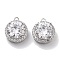 Brass Micro Pave Cubic Zirconia Pendants, Cadmium Free & Nickel Free & Lead Free, with Glass, Flat Round Charms, Real Platinum Plated, 15x13x7mm, Hole: 1.2mm