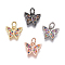 Brass Micro Pave Cubic Zirconia Charms, with Jump Rings, Butterfly, Colorful, Mixed Color, 9.5x11x2mm, Hole: 3mm