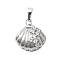 Brass Pendants, Cadmium Free & Lead Free, with Micro Pave Cubic Zirconia, Shell Shape, Platinum, 20x18x6.5mm, Hole: 3.5x6mm