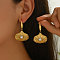 Minimalist Stainless Steel Dangle Earrings, Golden, with Imitation Pearl, Shell Shape, 41x30mm