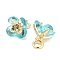 Brass Micro Pave Cubic Zirconia Charms, Cadmium Free & Nickel Free & Lead Free, with Jump Ring, Flower, Real 18K Gold Plated, Cyan, 7.5x7.5x7.5mm, Hole: 1.8mm