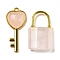 Natural Rose Quartz Pendants, Heart Key & Lock Charms with Golden Plated Alloy Findings, 32.5~38x20~17x6~7mm, Hole: 1.8~2mm, 2pcs/set