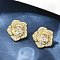 Flower Brass Micro Pave Clear Cubic Zirconia Stud Earrings, Long-Lasting Plated, Cadmium Free & Lead Free, Rack Plating, Real 18K Gold Plated, 14.5x15mm