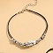 Alloy Link 2-Strand Black Waxed Cord Anklets, Antique Silver, Feather, 7-7/8 inch(200mm)