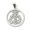 Non-Tarnish 201 Stainless Steel Pendants, Flat Round with Insects Charm, Stainless Steel Color, 32.5x30x1.5mm, Hole: 8x4mm