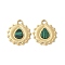 304 Stainless Steel Pendants, Flat Round Charms, with Natural Malachite, Ion Plating(IP), Real 18K Gold Plated, 18x15.5x2.5mm, Hole: 2mm