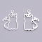 Alloy Open Back Bezel Pendants, for DIY UV Resin, Epoxy Resin, Pressed Flower Jewelry, Cadmium Free & Lead Free, Cat, Silver, 33x21.5x2mm, Hole: 2mm