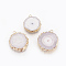 Natural Dyed Quartz Pendants, Solar Quartz, with Golden Plated Edge Brass Findings, Flat Round, WhiteSmoke, 25~42x22~23x4~6mm, Hole: 2.5mm