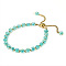 Golden 304 Stainless Steel Chain Slider Bracelets, Glass Beads Jewelry for Women, Cyan