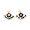 Handmade Evil Eye Lampwork Pendants, with Brass Cubic Zirconia Finding, Cadmium Free & Lead Free, Real 18K Gold Plated, Fan Charm, Medium Blue, 15x23x4.8mm, Hole: 3x4mm