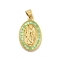 Brass Charms, with Shell, Cadmium Free & Lead Free, Long-Lasting Plated, Oval with Virgin Mary, Real 18K Gold Plated, Lime Green, 22.5x14x3.5mm, Hole: 3.5x3mm