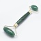 Natural Green Aventurine Brass Face Massager, Facial Rollers, Golden, 146~150x54~58x19~22mm