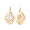 Textured Brass Micro Pave Clear Cubic Zirconia Pendants, Cadmium Free & Nickel Free & Lead Free, Teardrop Charms, Real 18K Gold Plated, 20.5x10x4.5mm, Hole: 3x2mm