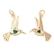 Brass & Glass & Cubic Zirconia Pendants, Cadmium Free & Nickel Free & Lead Free, Pigeon Charm, Real 18K Gold Plated, 18x17x2mm, Hole: 3mm