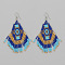 Handmade Chinese Style Glass Seed Beads Hexagon Pattern Tassel Dangle Earrings, Platinum, Blue, 80x45mm