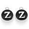 Platinum Plated Alloy Charms, Cadmium Free & Lead Free, with Enamel, Enamelled Sequins, Flat Round with Letter, Letter.Z, 14x12x2mm, Hole: 1.5mm