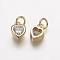 Brass Micro Pave Grade AAA Cubic Zirconia Charms, Lead Free & Nickel Free & Cadmium Free, Heart, Real 18K Gold Plated, 9x6.5x4mm, Hole: 3mm