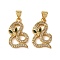 Brass Micro Pave Cubic Zirconia Pendants, Snake Charms, Real 18K Gold Plated, 21x13x4mm, Hole: 4.5x3.5mm