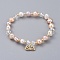 Charm Bracelets, with Natural Cultured Freshwater Pearl Beads, Glass Beads, Brass Round Spacer Beads and Brass Pendants, Lotus Flower, with Burlap Bags, Seashell Color, 2-1/8 inch(5.3cm)