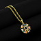Brass Pave Colorful Cubic Zirconia Initial Ring Pendant Necklaces, 304 Stainless Steel Cable Chain Necklaces, Golden, Letter D, 17.72 inch(45cm)