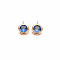 Brass Charms, with Rhinestone, Nickel Free, Flat Round, Real 18K Gold Plated, Sapphire, 7x5x3mm, Hole: 1mm