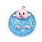 Opaque Resin Pendants, Pig in the Swim Ring, with Platinum Iron Loops, Deep Sky Blue, 32x27.5x10.5mm, Hole: 2mm