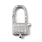 Brass Clear Cubic Zirconia Lobster Claw Clasps, Cadmium Free & Nickel Free & Lead Free, Rectangle, Platinum, 37x19.5x6.5mm, Hole: 4.5x2mm