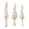 3Pcs 3 Styles Electroplated Natural Quartz Crystal Nuggets Copper Wire Wrapped Pendants, with Brass Moon Star Lightning Bolt, Light Gold, White, 43.5~46x7.5~13.5x8~10mm, Hole: 3.5mm, 1pc/style