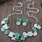 Flat Round & Oval & Square Zinc Alloy Enamel Pendant Necklaces & Stud Earrings Sets, Medium Aquamarine, 420mm