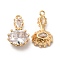 Brass Pendant, with Clear Glass, Teardrop Charms, Real 18K Gold Plated, 19.5x11x8mm, Hole: 1.5mm
