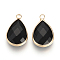 Glass Pendants, with Brass Findings, Faceted, Drop, Light Gold, Black, 14x7.5x4mm, Hole: 1.8~2.3mm