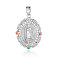 Brass Micro Pave Colorful Cubic Zirconia Pendants, Cadmium Free & Nickel Free & Lead Free, Oval with Virgin Mary Charms, Platinum, 26x19x2.7mm
