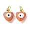Brass Enamel Charms, with Jump Ring, Lead Free & Cadmium Free, Real 18K Gold Plated, Heart with Evil Eye Charm, Light Salmon, 9x7x4.5mm, Hole: 2.2mm