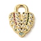 Brass Micro Pave Cubic Zirconia Glass Pendants, Cadmium Free & Nickel Free & Lead Free, Real 18K Gold Plated, Lock, Colorful, 23.5x16.5x3mm, Hole: 4.5x5.3mm
