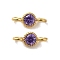 925 Sterling Silver Pave Cubic Zirconia Connector Charms, Half Round Links with 925 Stamp, Real 18K Gold Plated, Dark Orchid, 8.5x3.5x2.5mm, Hole: 1.5mm