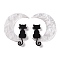 Halloween Printed Acrylic Pendants, Moon with Cat Charm, White, 35.5x26x2mm, Hole: 1.5mm