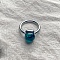 Square 304 Stainless Steel with Glass Finger Rings, Stainless Steel Color, Dark Cyan, 10mm, US Size 7(17.3mm)